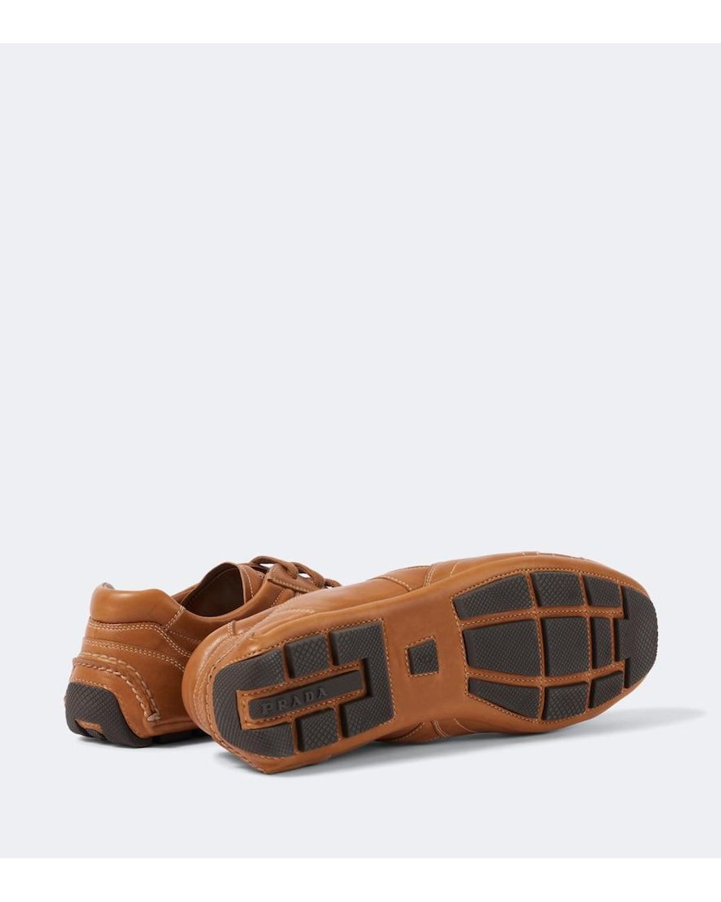 Prada Brown Nappa Leather Antiqued Sneakers for men