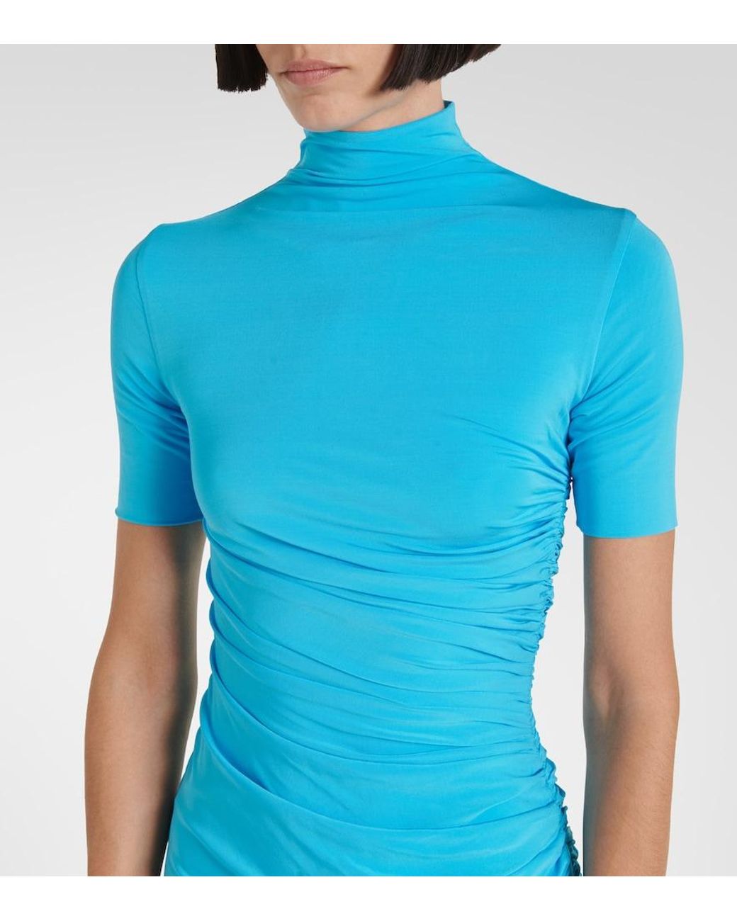 Alaïa Blue Draped Asymmetric Midi Dress