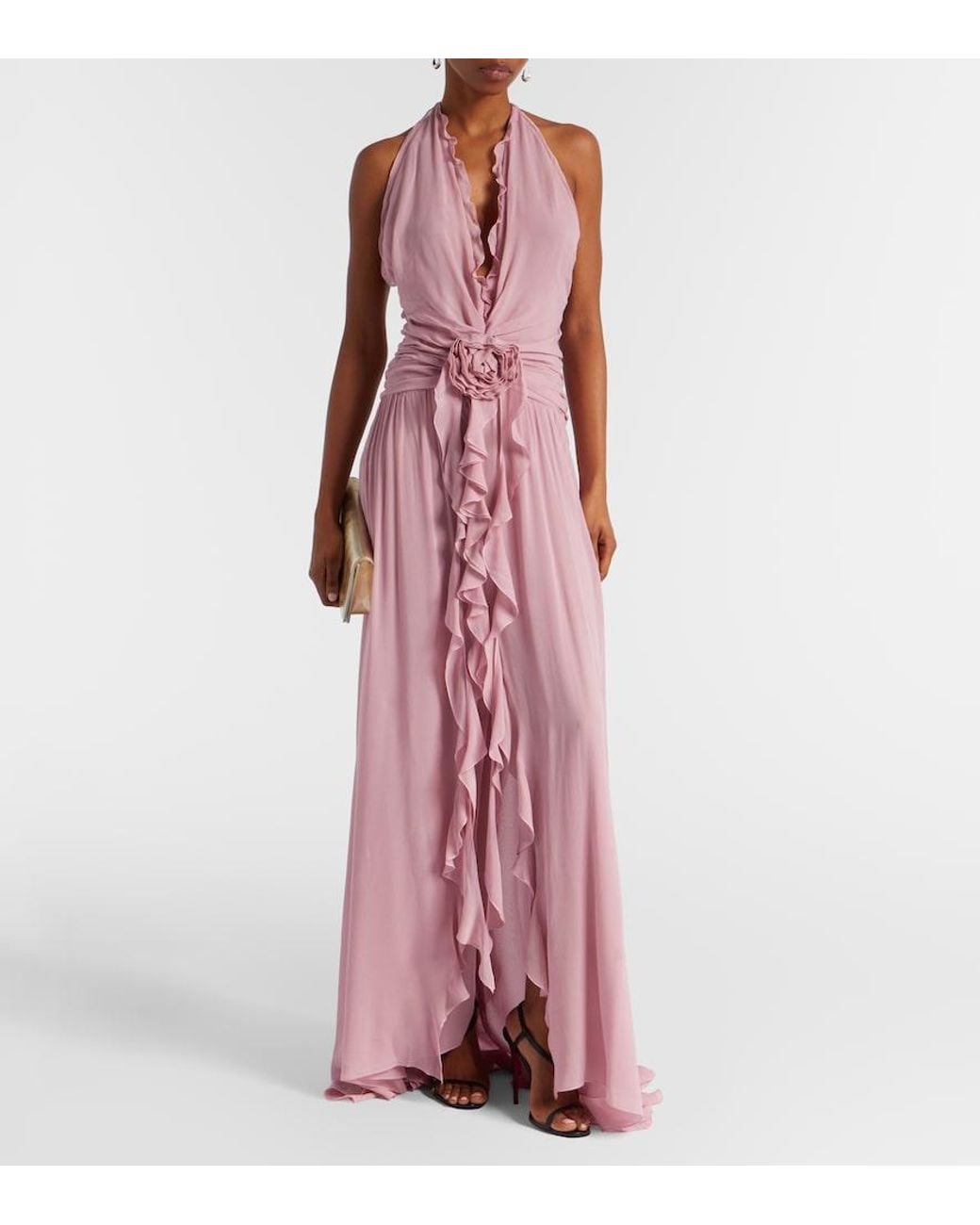 Blumarine Pink Ruffled Georgette Gown