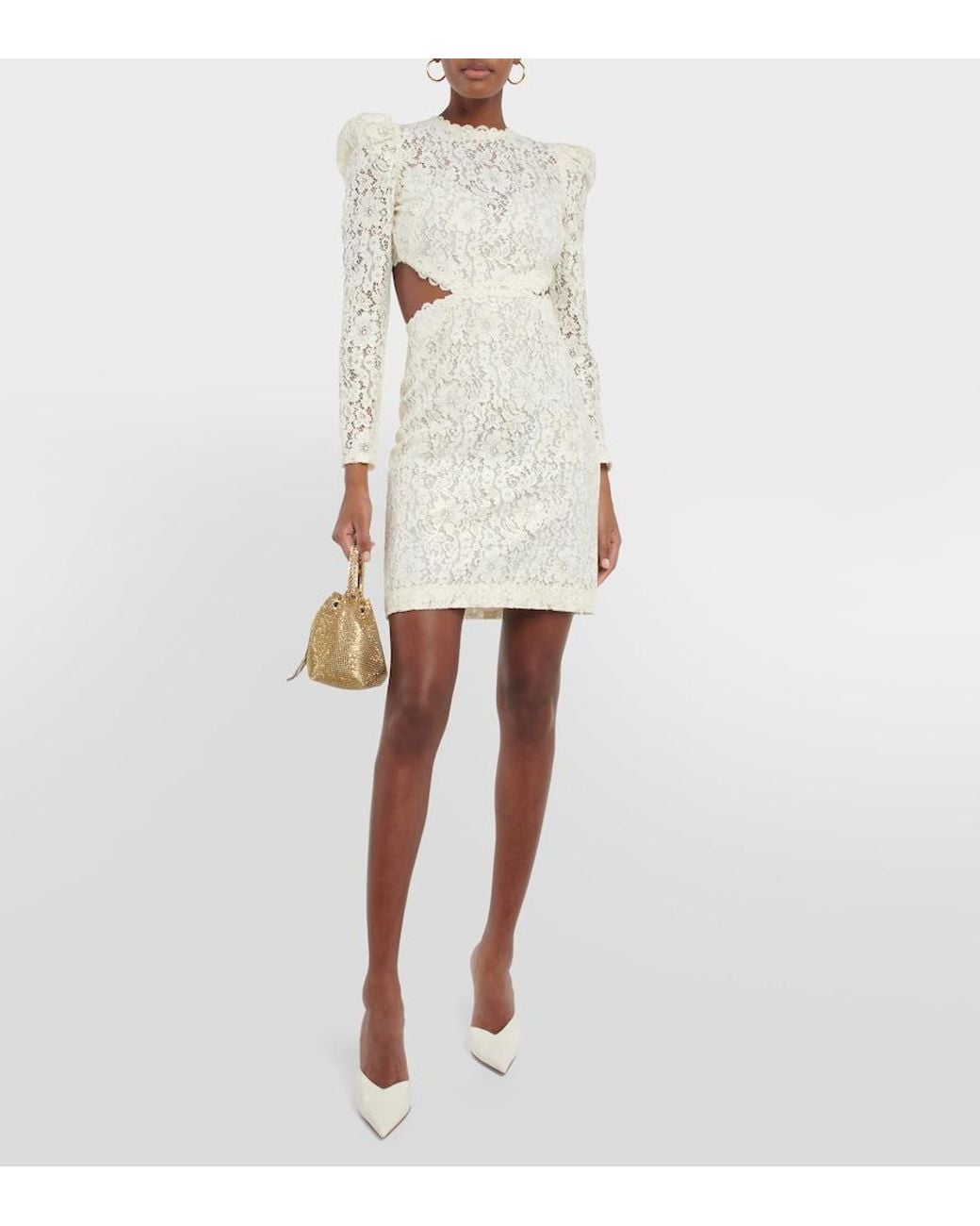 Costarellos White Bridal Zenni Lace Cutout Minidress