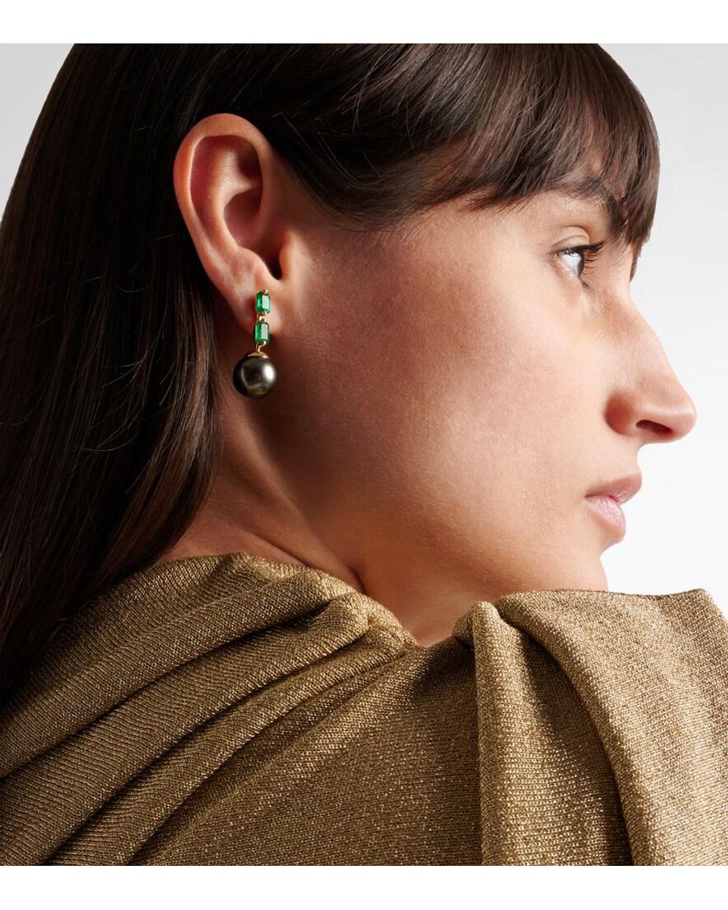 Suzanne Kalan Black 18Kt Drop Earrings With Pearls And Emeralds