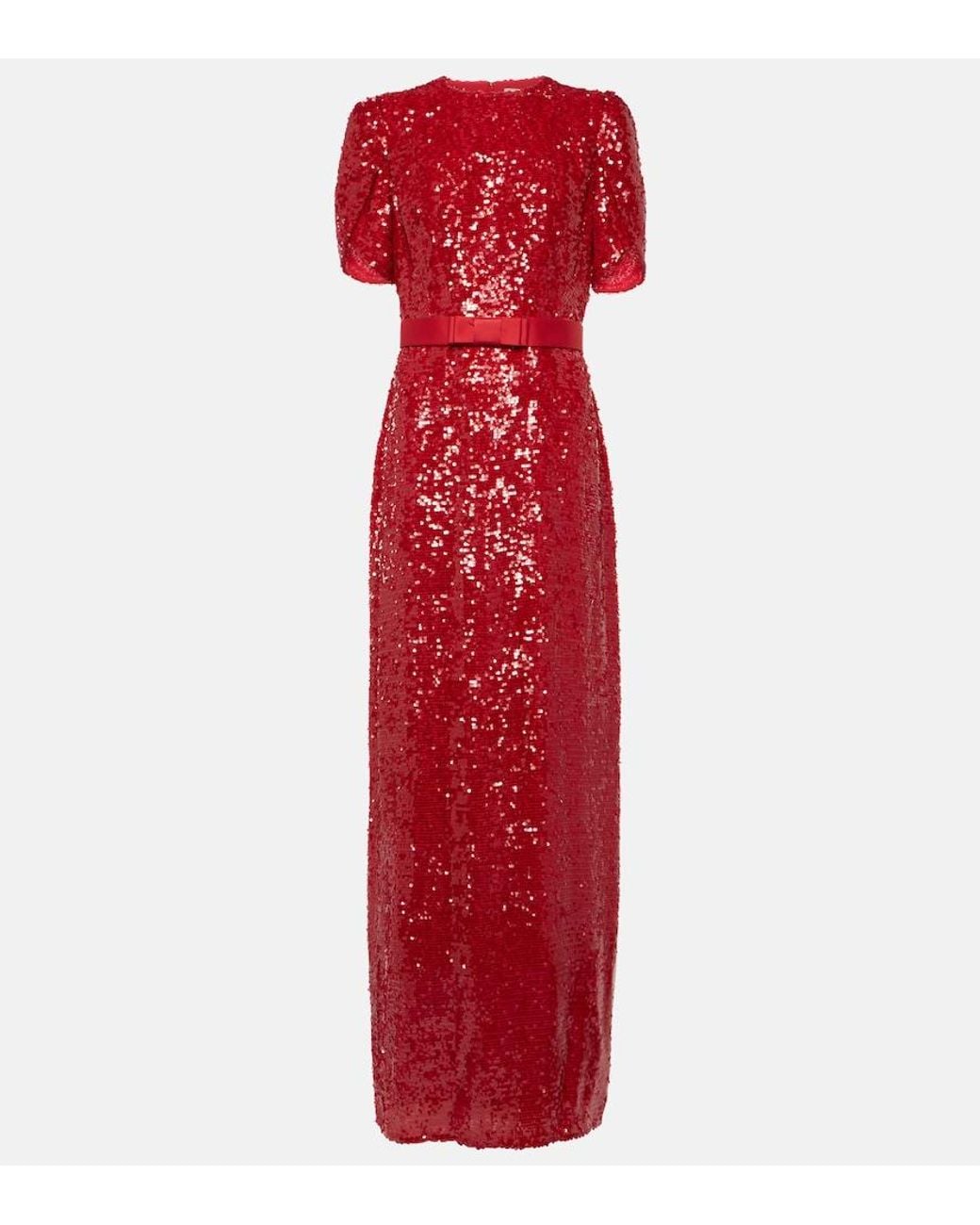 Erdem Sequin-embellished Puffed-shoulders Woven Maxi Dress in Red | Lyst
