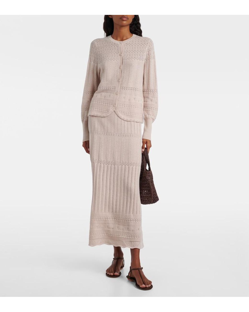 Eres Natural Rythmee Pointelle Wool And Cashmere Midi Skirt