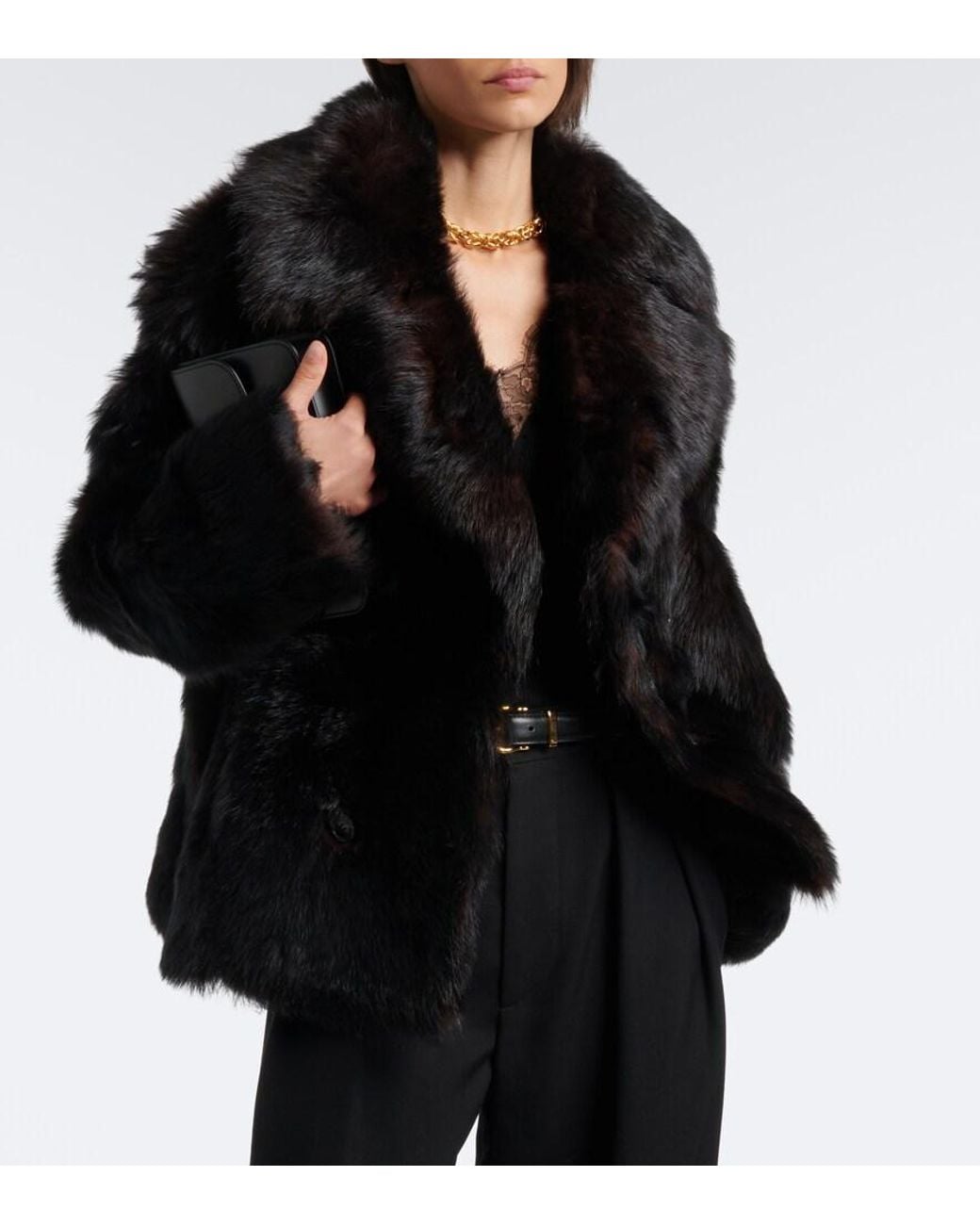 Nili Lotan Black Cleophee Double-Breasted Shearling Jacket