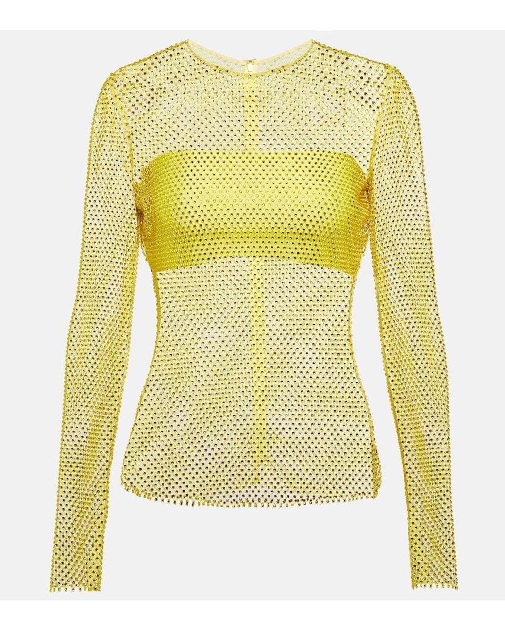 GIUSEPPE DI MORABITO Yellow Crystal-Embellished Mesh Top