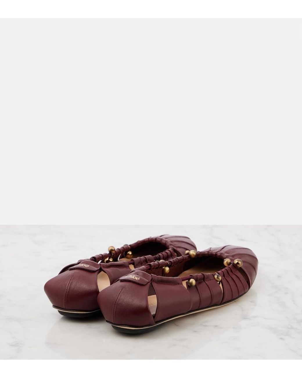 Chloé Brown Luna Cutout Leather Ballet Flats