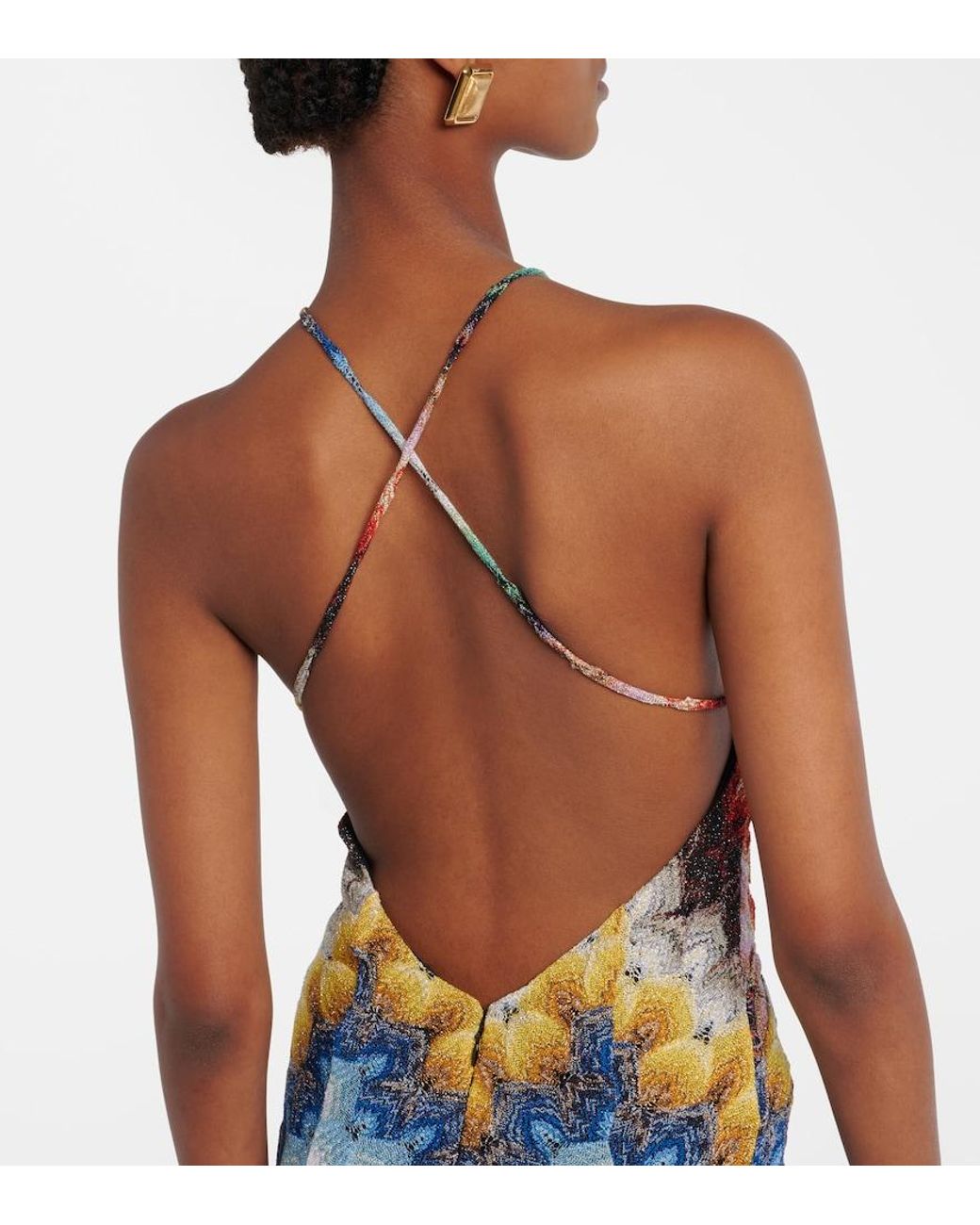 Missoni White Zigzag Open-Back Lame Gown