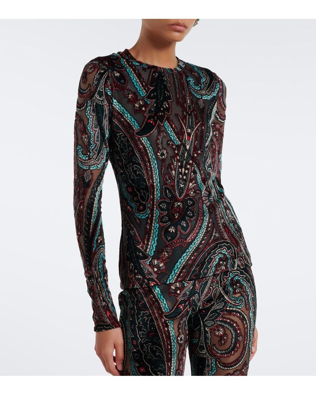Etro Black Patch-Applique Paisley Top
