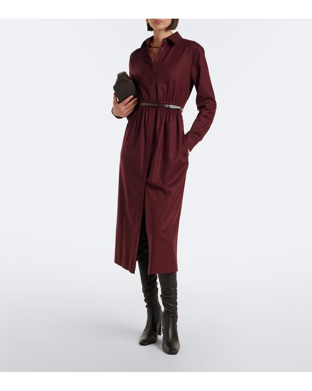 Max Mara Purple Belted Wool-Blend Shirt Dress