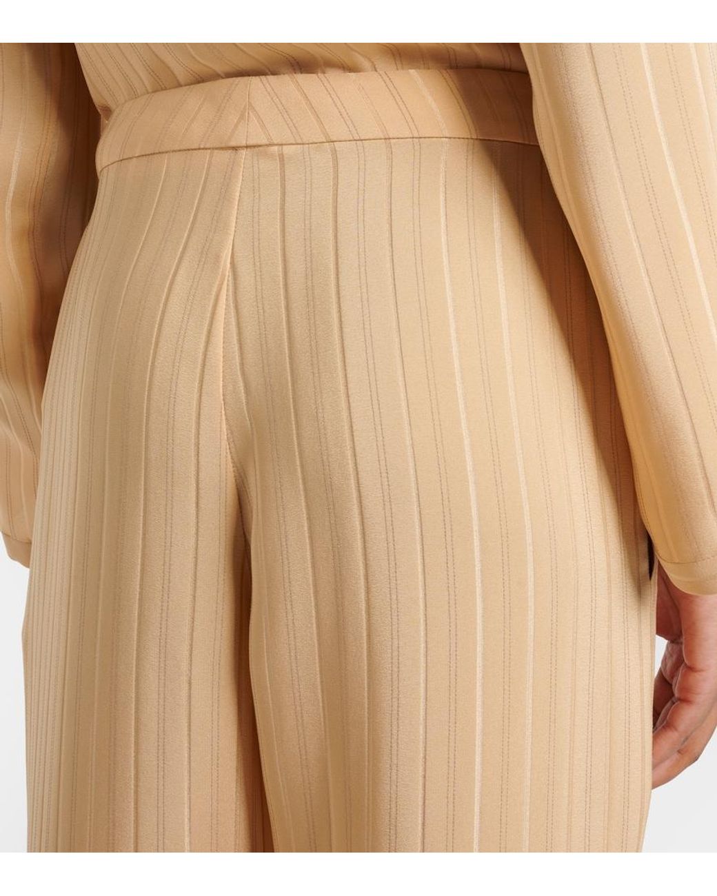 Saint Laurent Natural Striped Cropped Silk Straight Pants
