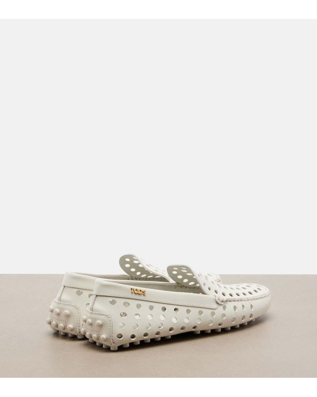 Tod's White Gommino Perforated Leather Loafers
