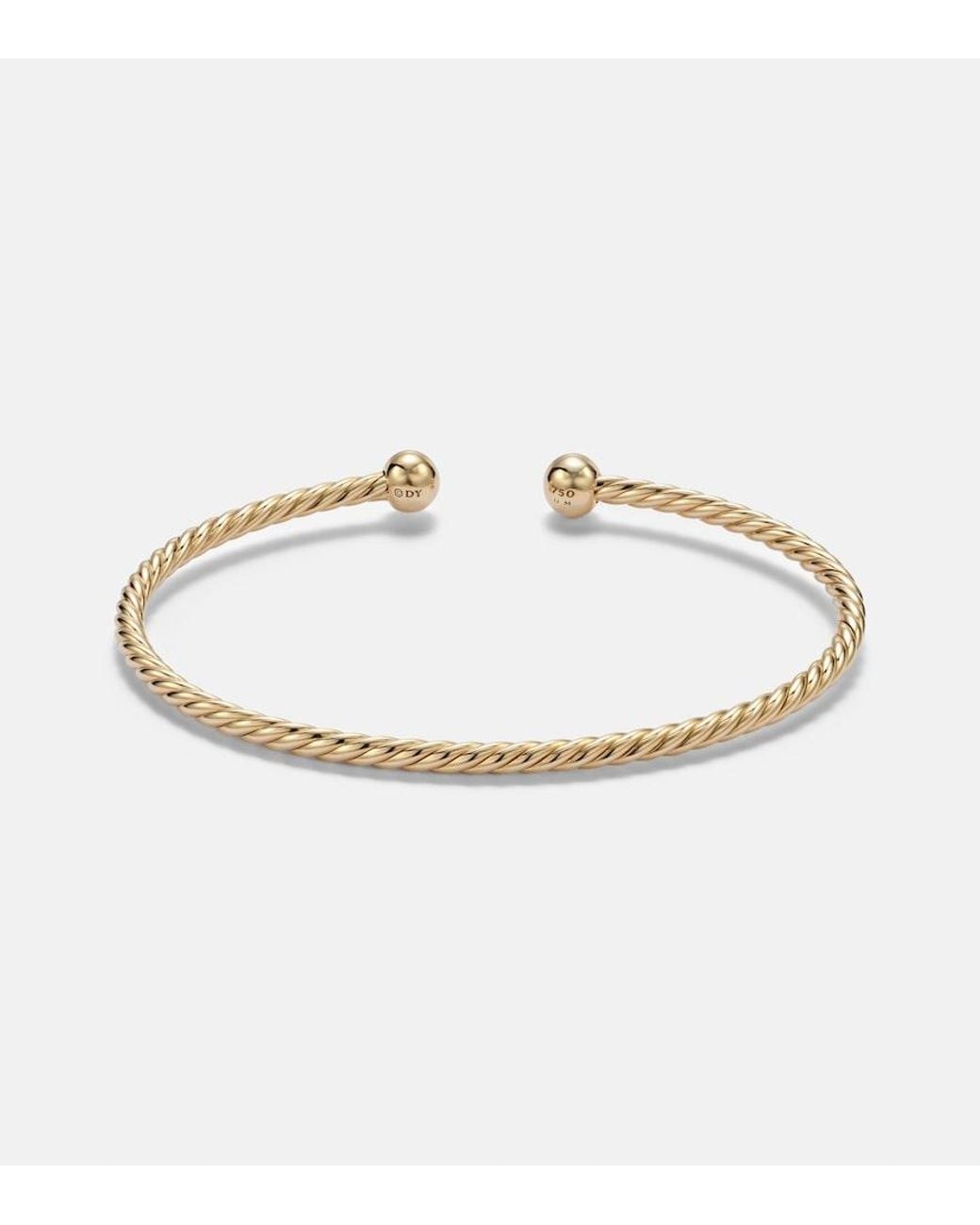 David Yurman Metallic Cablespira Flex Micro 18Kt Cuff Bracelet With Emeralds