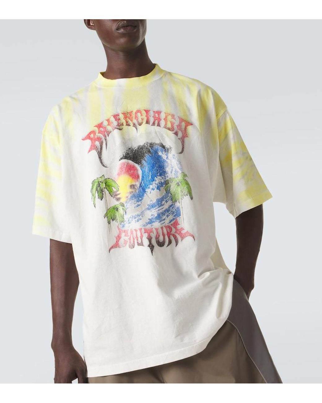Balenciaga White Printed Tie-Dye Cotton Jersey T-Shirt for men
