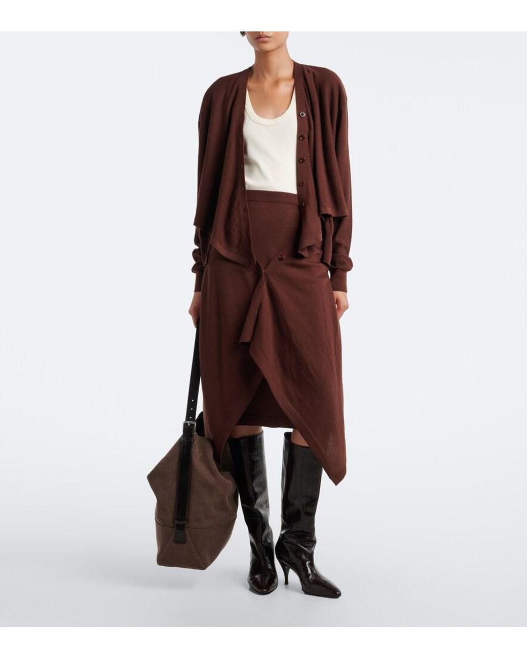 Lemaire Brown Belted Medium Cotton Canvas Tote Bag
