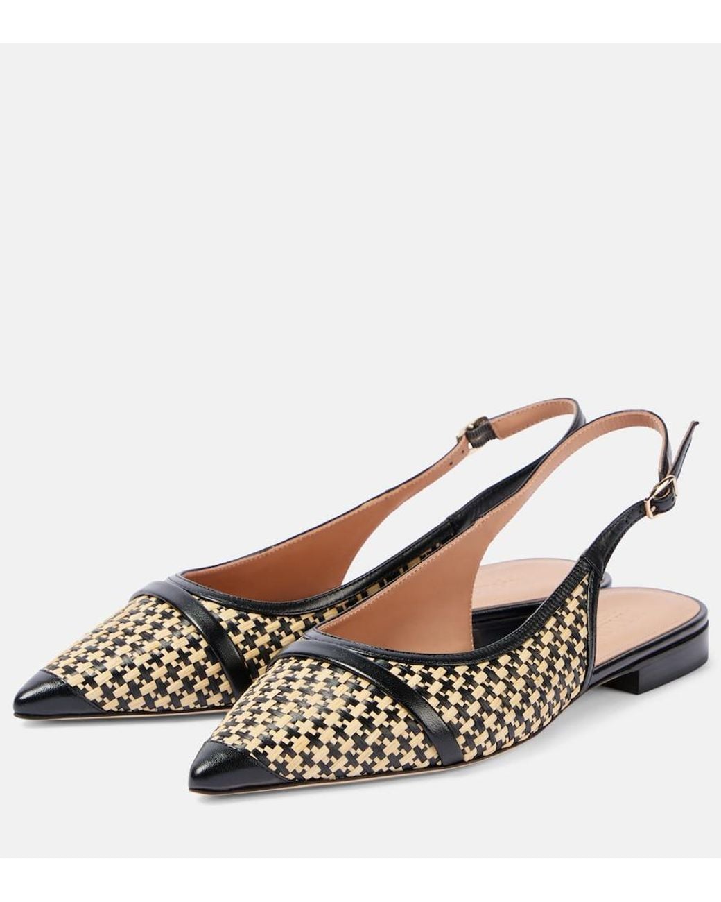 Malone Souliers Metallic Jama Leather-Trimmed Raffia Ballet Flats