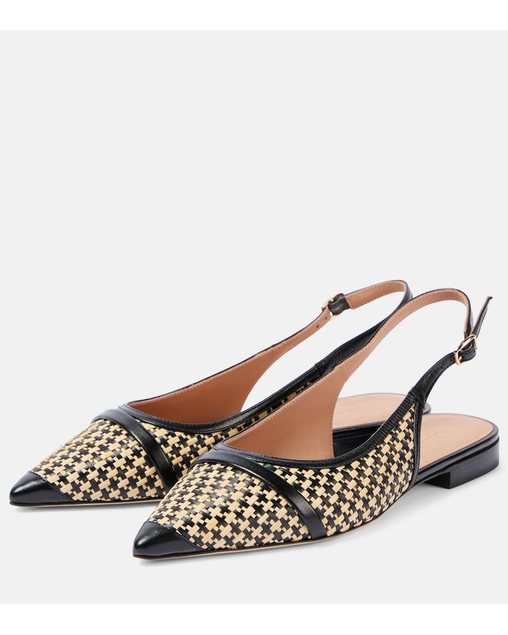 Malone Souliers Metallic Jama Leather-Trimmed Raffia Ballet Flats