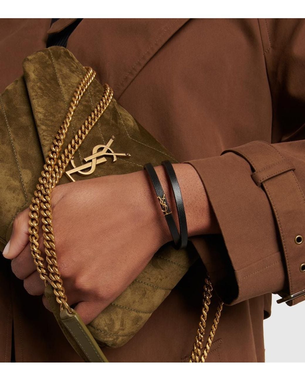 Saint Laurent Black Ysl Logo Leather Bracelet