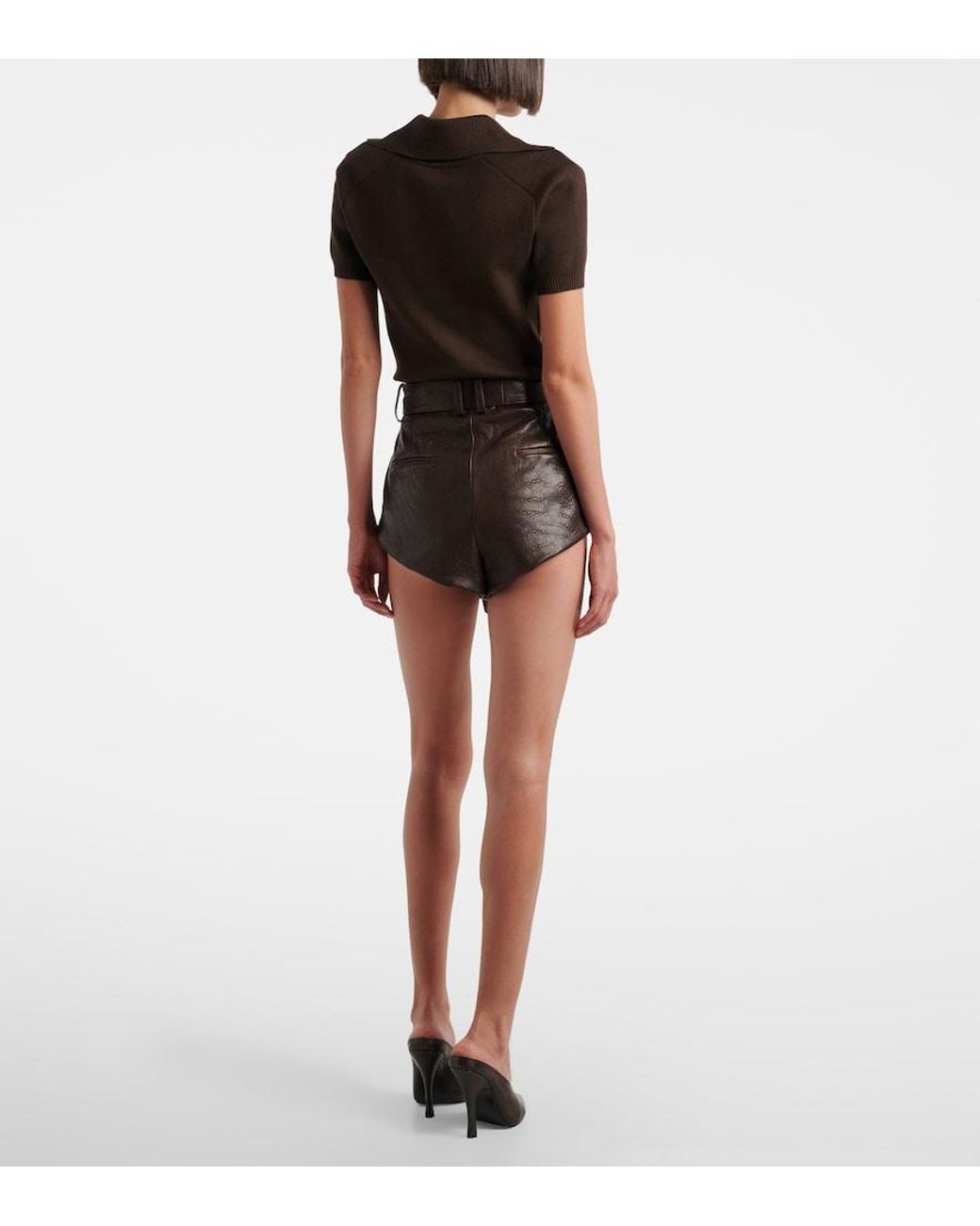 Magda Butrym Brown Belted Leather Shorts