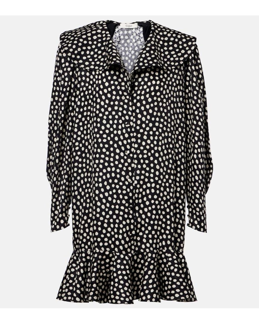 Chloé Black Polka-Dot Silk Jacquard Minidress