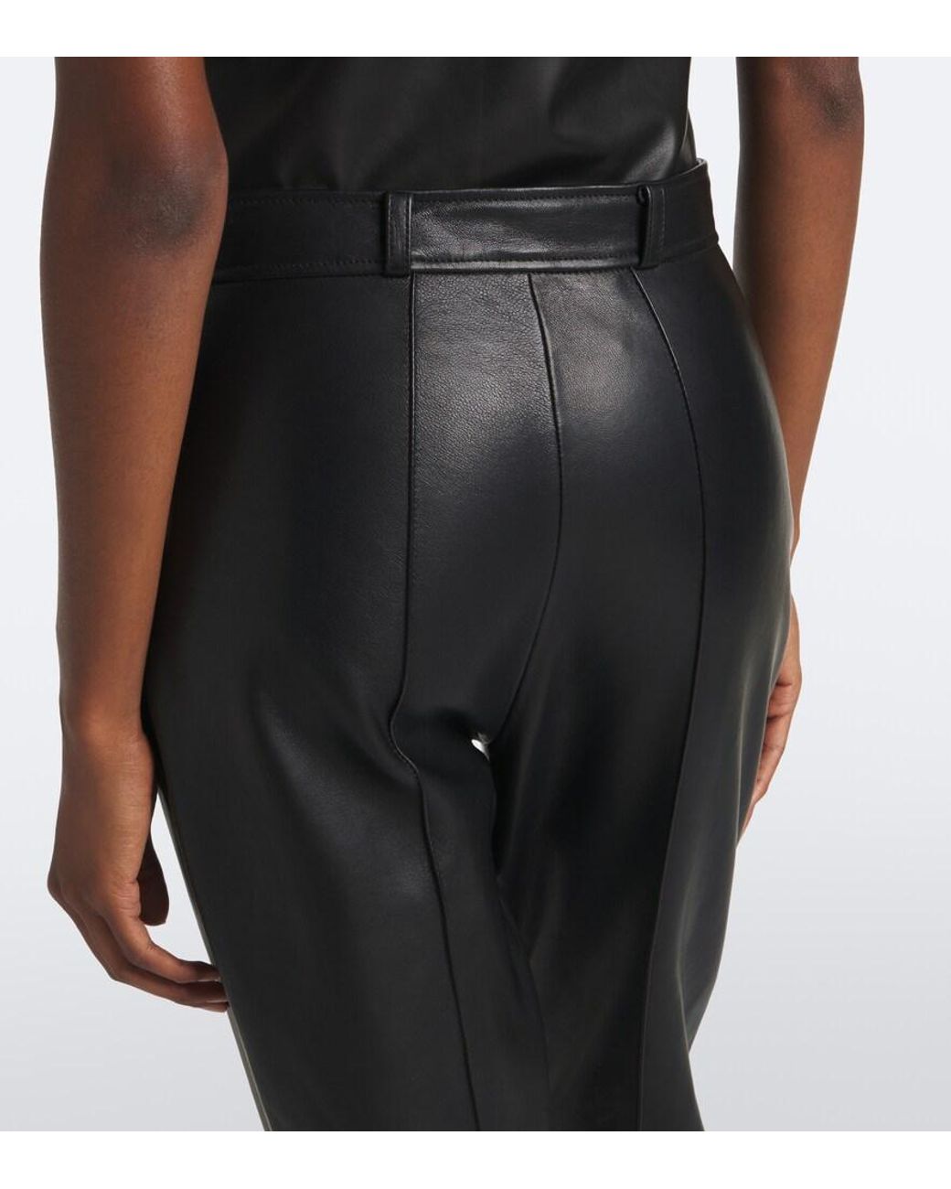 Balmain Black Leather Stirrup Leggings