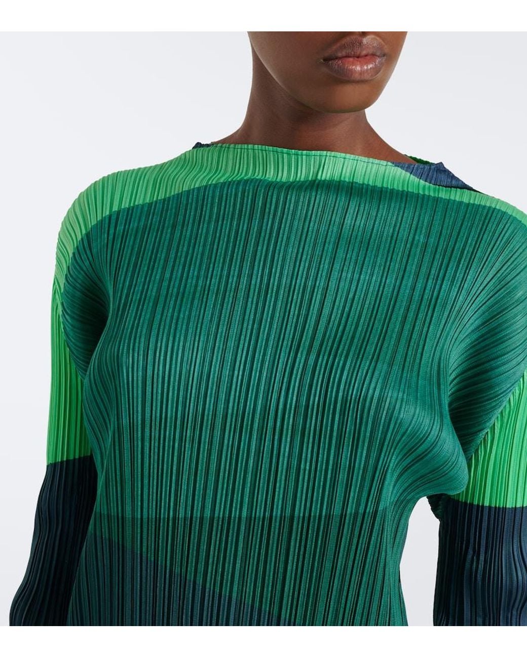 Pleats Please Issey Miyake Green Orbit Pleated Midi Dress