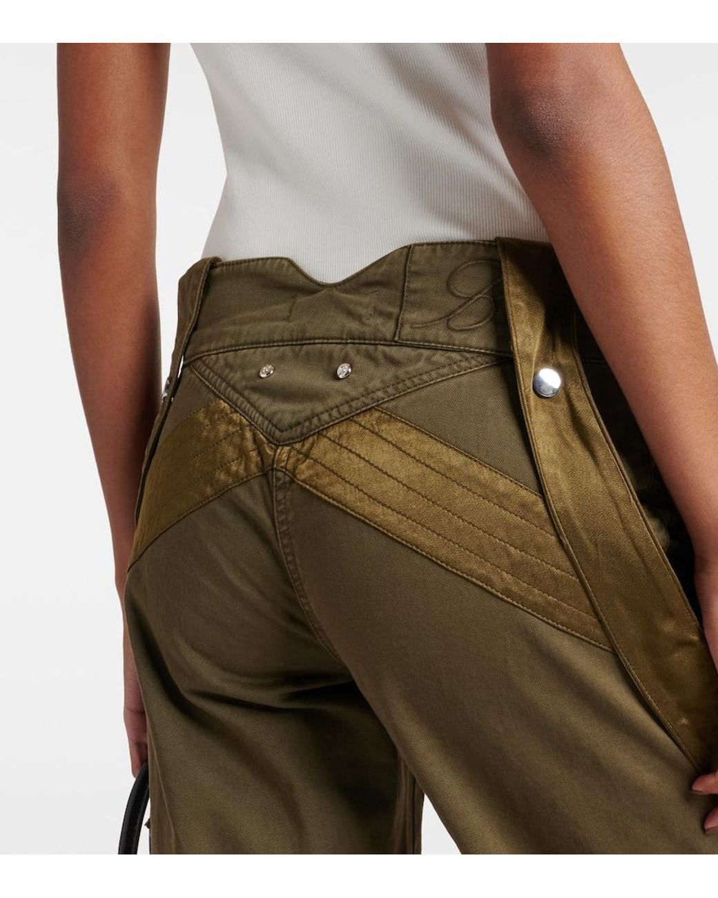 Blumarine Green Mid-Rise Flared Cargo Jeans