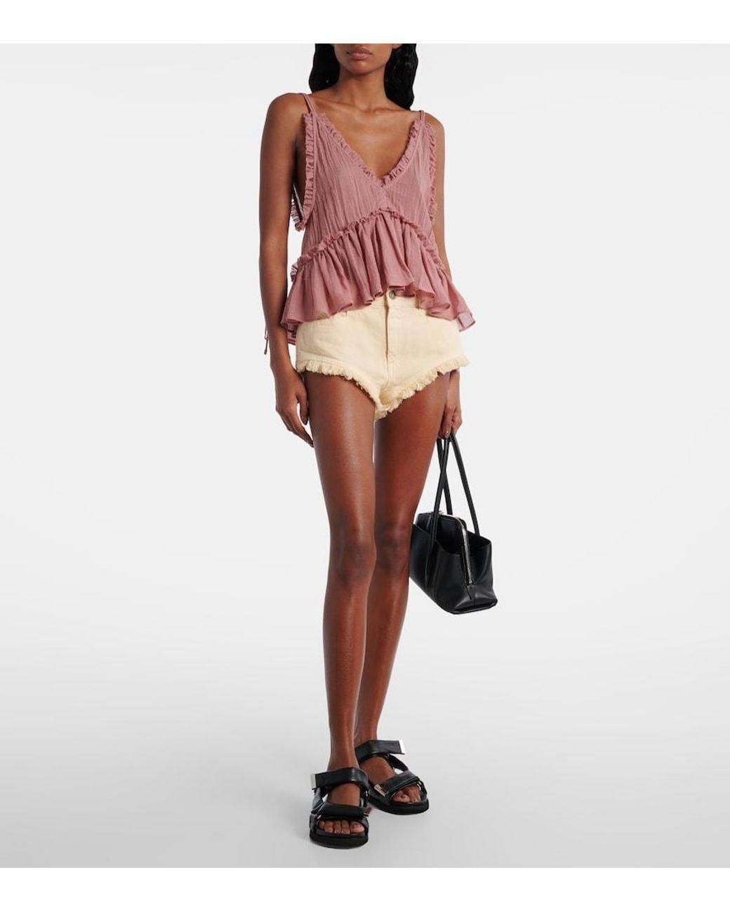 The Attico Natural Fringed Cotton Canvas Shorts