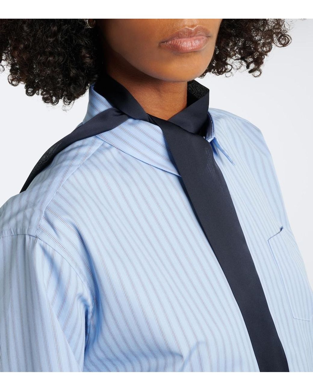 Sacai Blue Layered Striped Cotton-Blend Poplin Shirt