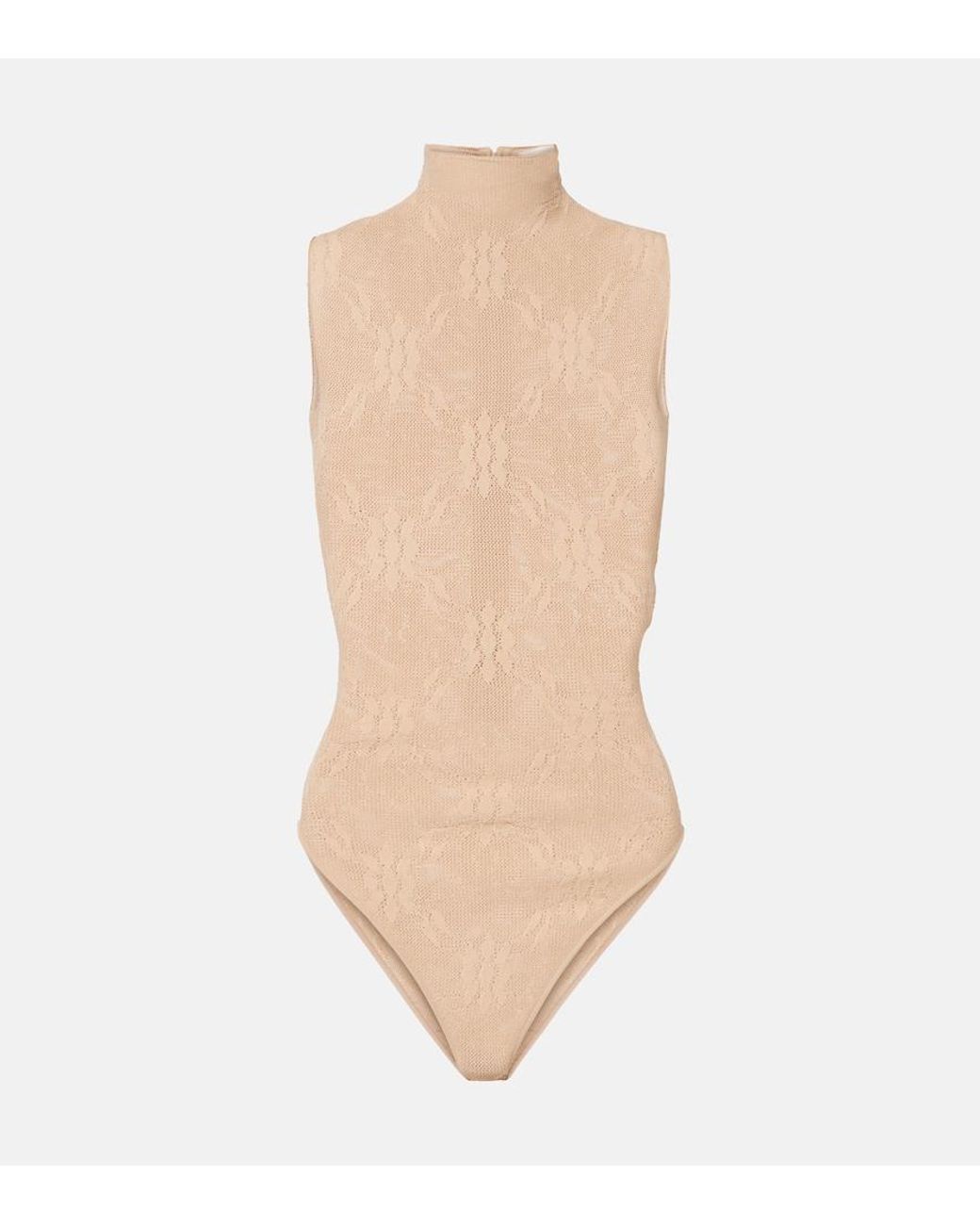 Victoria Beckham White Sheer High-Neck Lace Bodysuit