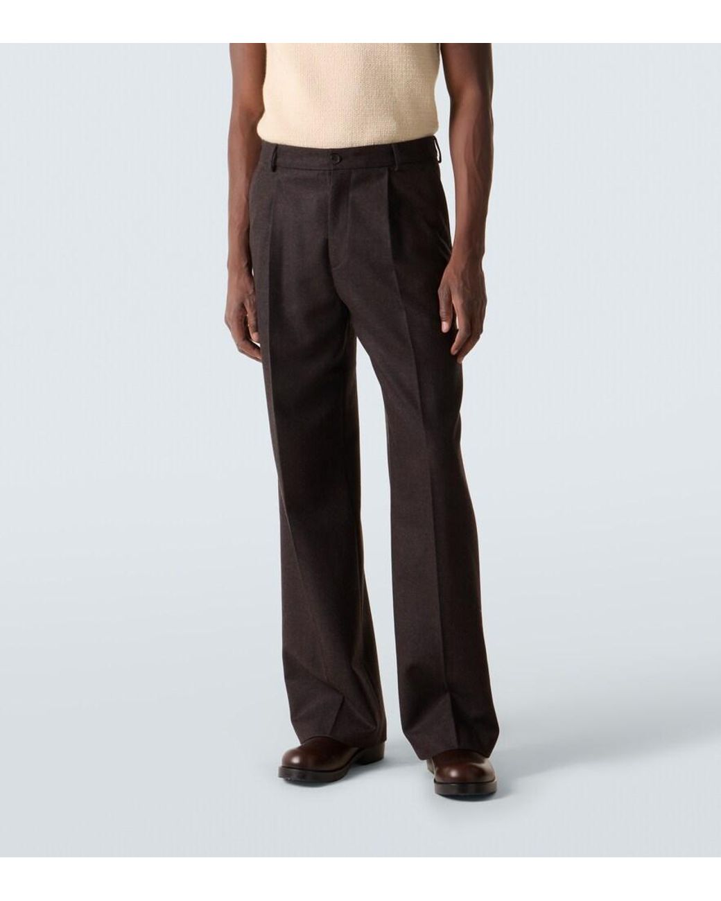 Dries Van Noten Black Wool Flannel Wide-Leg Pants for men