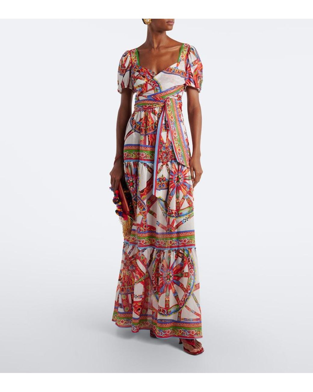 Dolce & Gabbana Red Carretto Cotton Maxi Dress