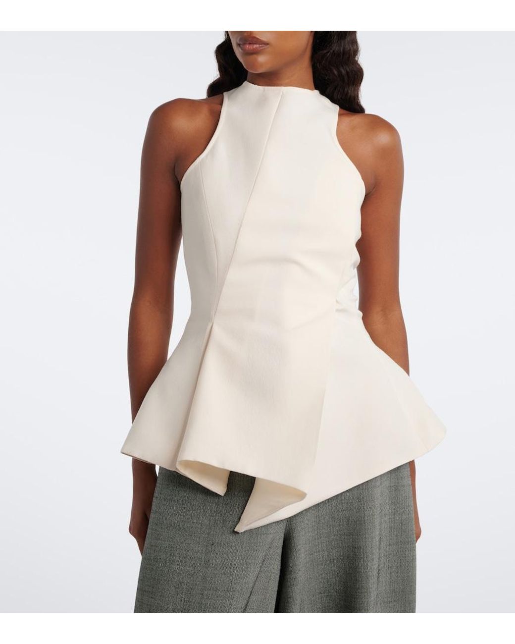 Magda Butrym White Asymmetric Peplum Wool-Blend Top