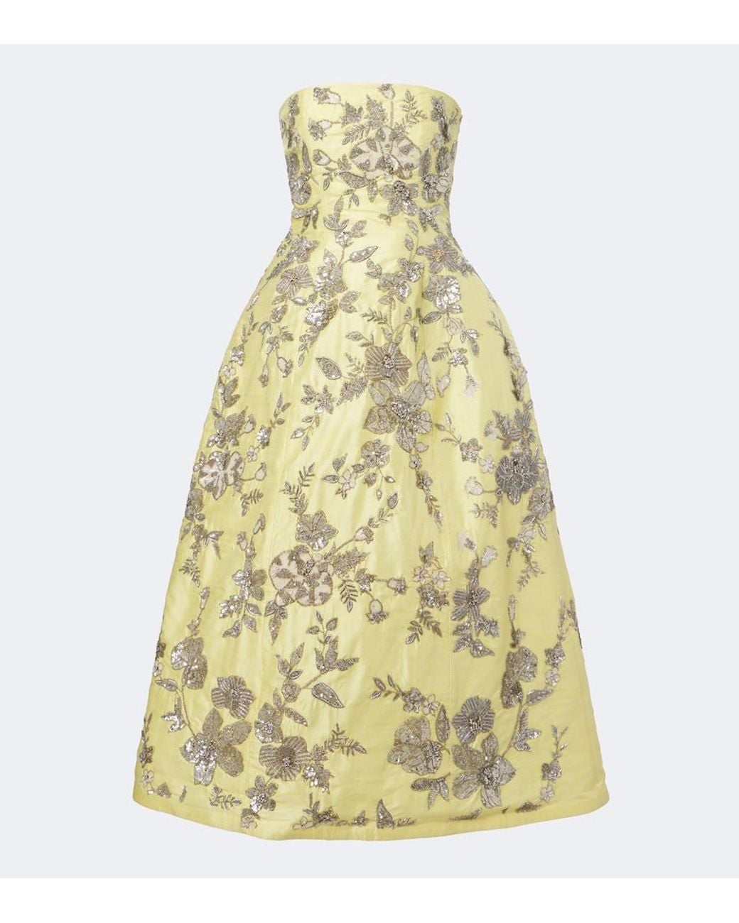 La Fuori Yellow Aurelia Sequined Silk Bustier Dress