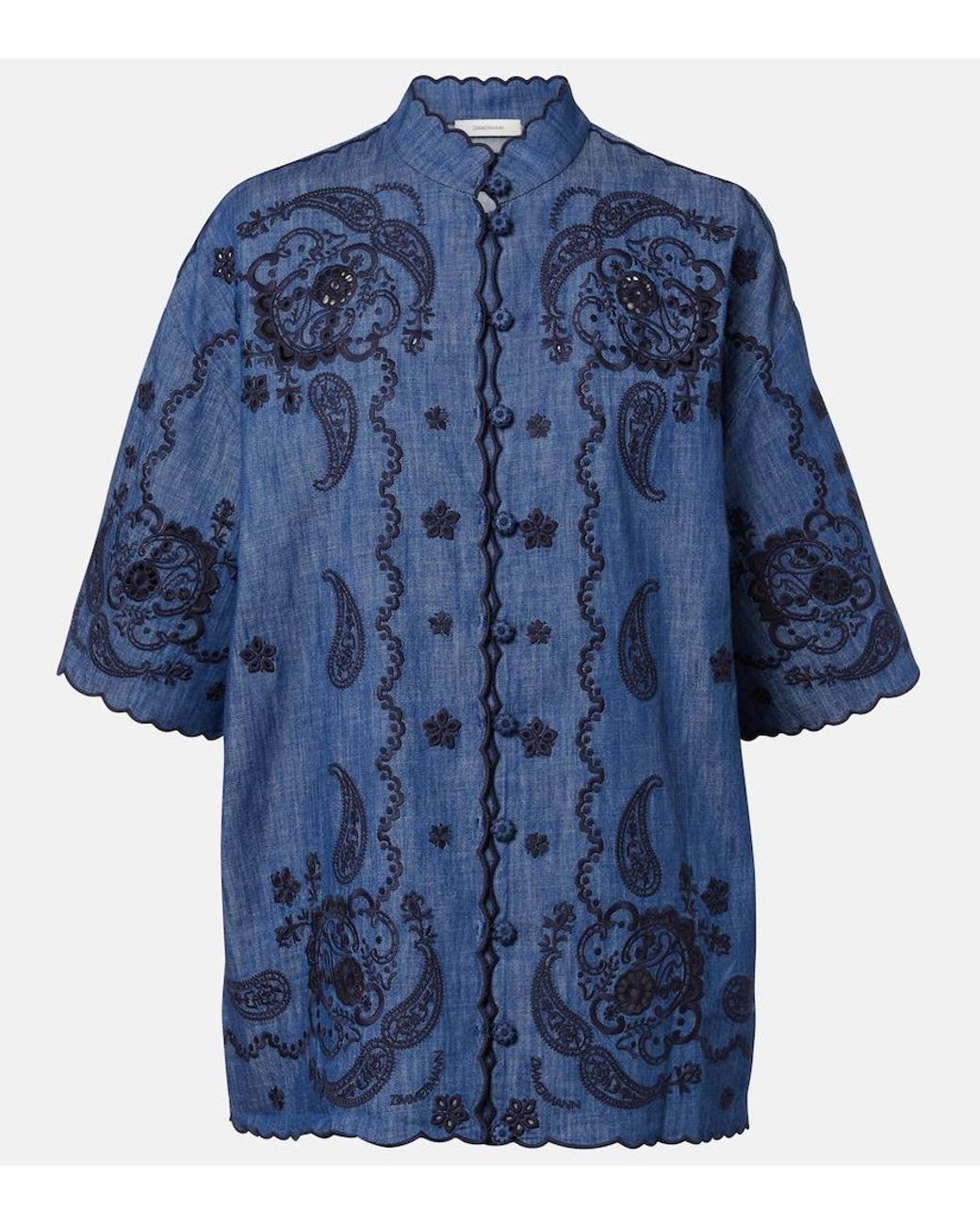 Zimmermann Blue Aster Embroidered Denim Shirt