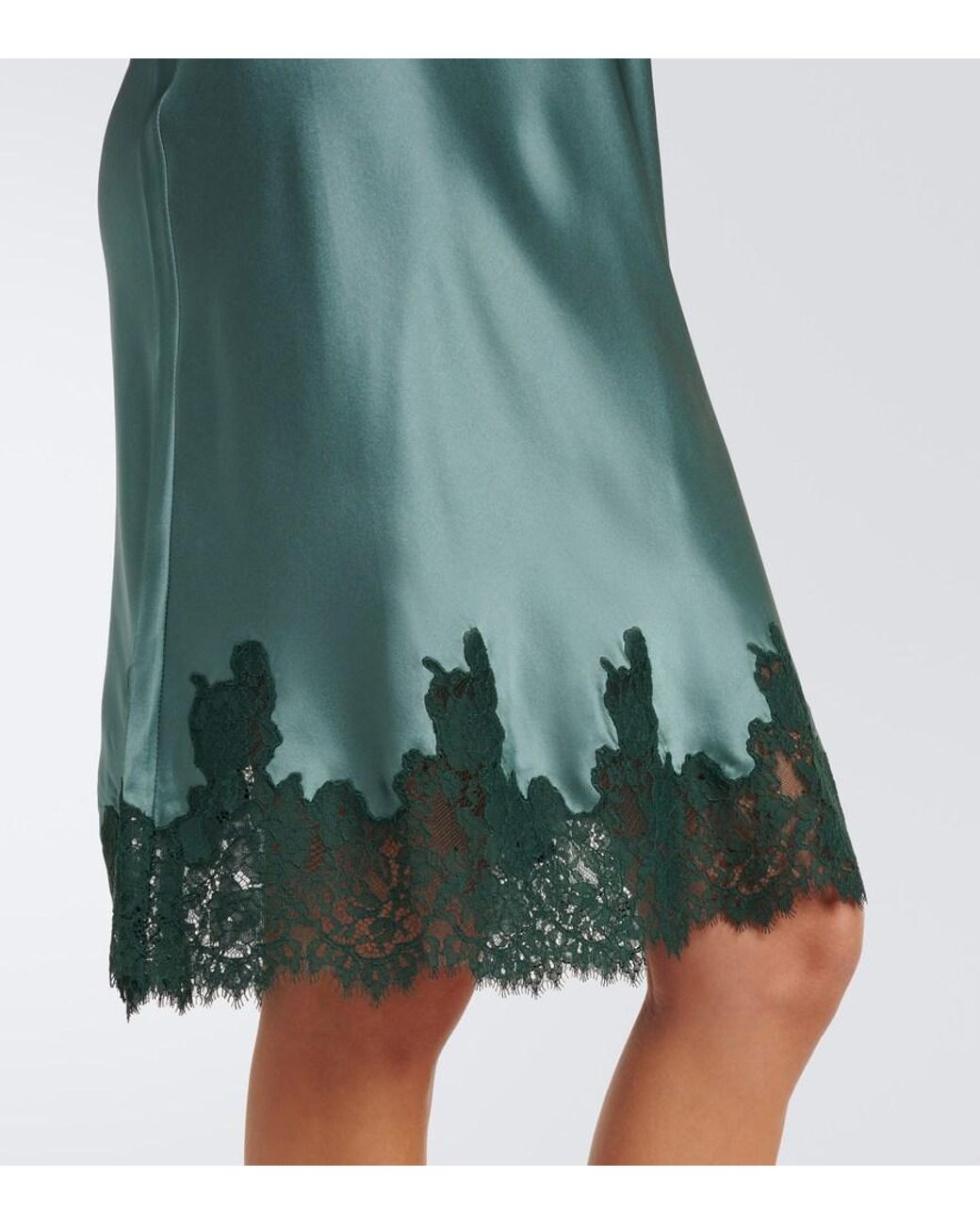Doen Green Elowette Lace-Trimmed Silk Satin Midi Skirt