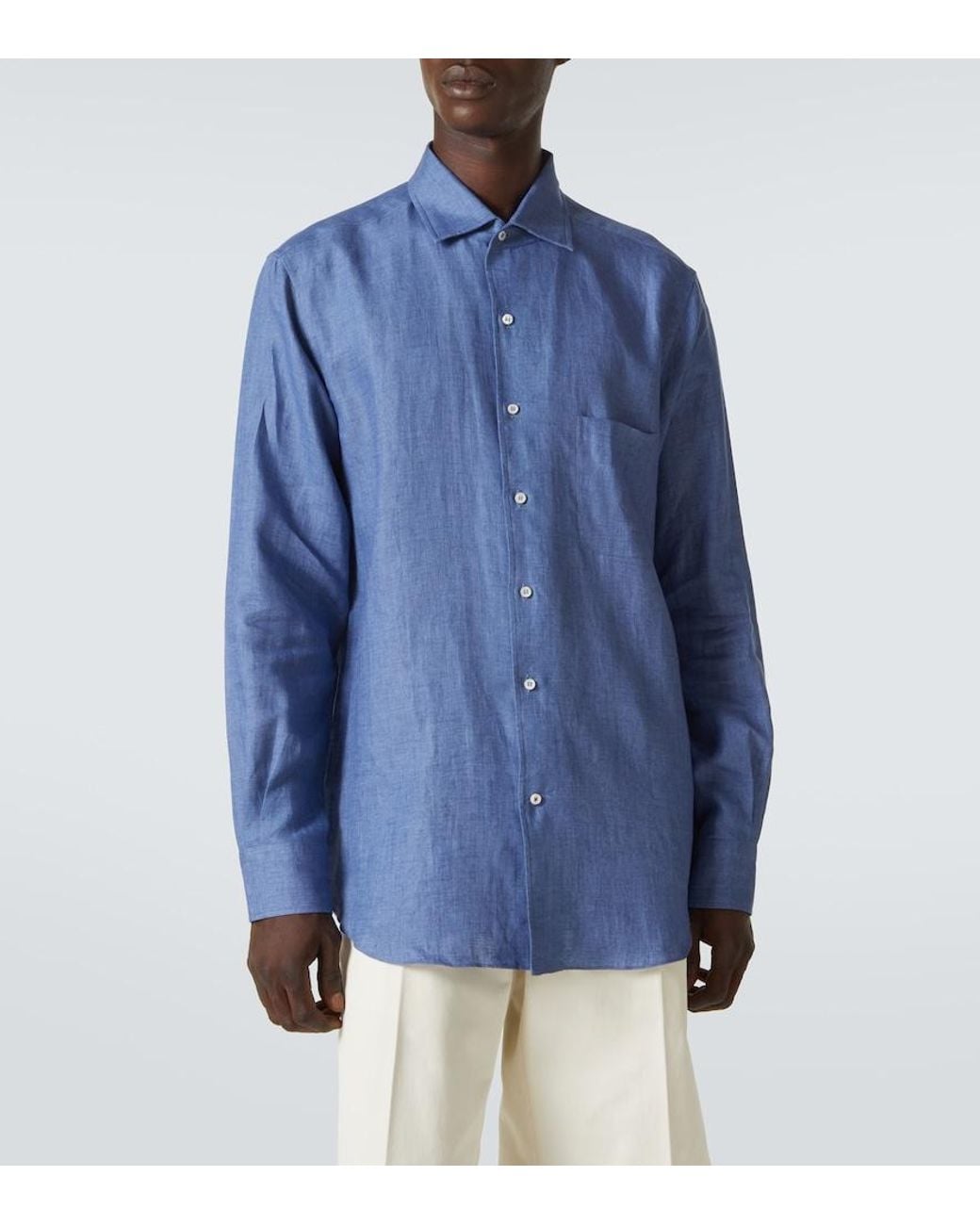 Loro Piana Blue Andre Linen Shirt for men