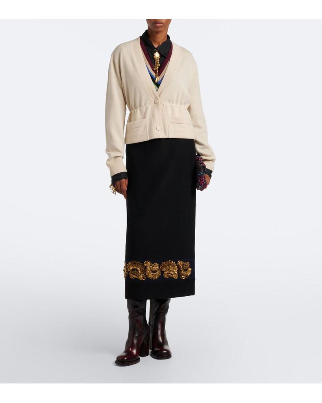 Dries Van Noten White Wool Cardigan