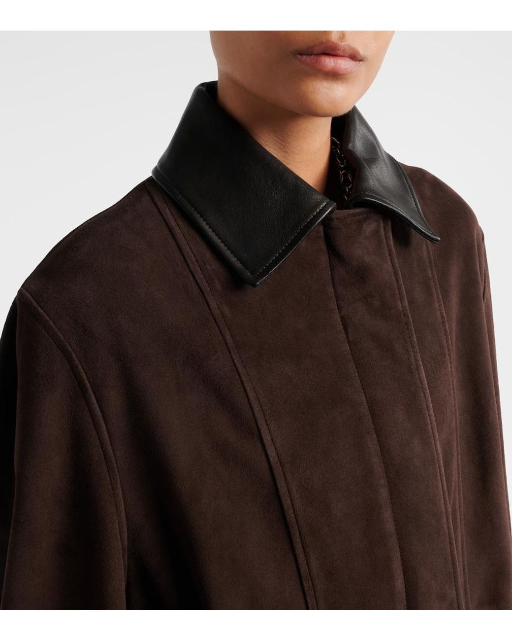 Nour Hammour Brown Grange Leather-Trimmed Suede Jacket