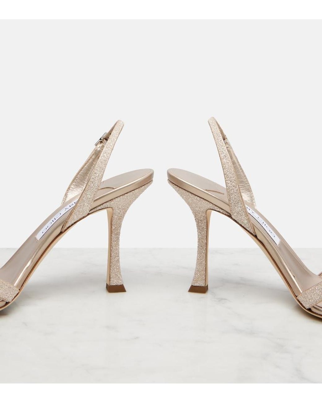 Jimmy Choo Natural Elsy 90 Glitter Slingback Sandals