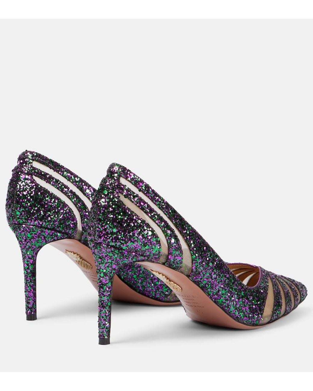 Aquazzura Blue Spy75 Glitter Mesh Pumps