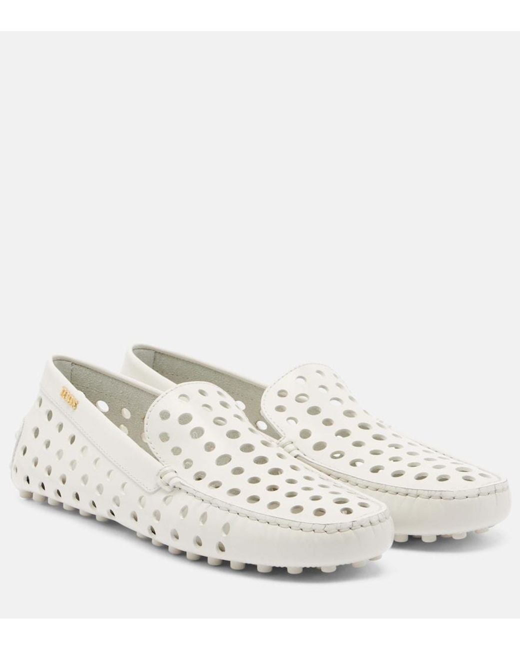Tod's White Gommino Perforated Leather Loafers