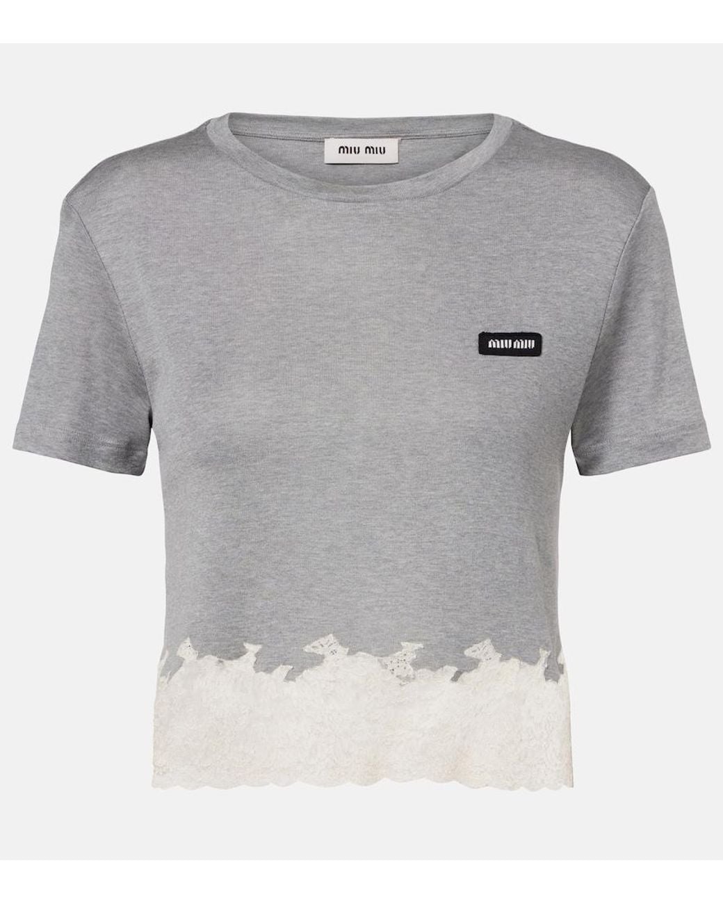 トップス MIU MIU Gray Top 40 Miu Miu Lace-Trimmed Silk Jersey Crop Top in Gray | Lyst