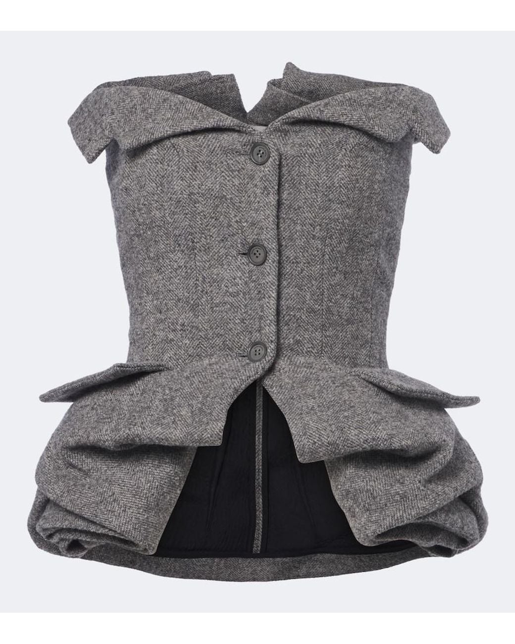 Magda Butrym Gray Herringbone Peplum Wool And Cashmere-Blend Top