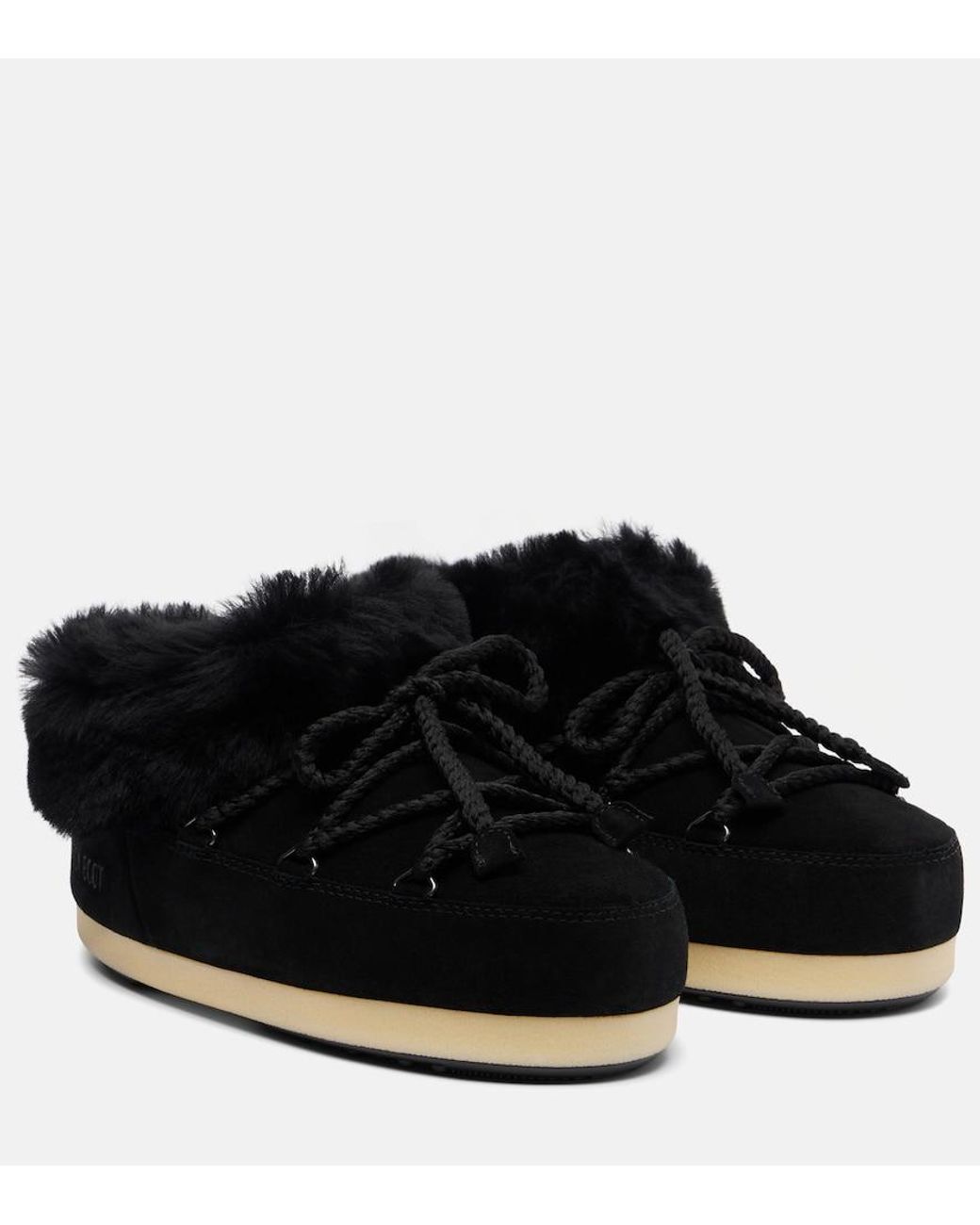 Moon Boot Black Evx Shearling-Trimmed Suede Mules