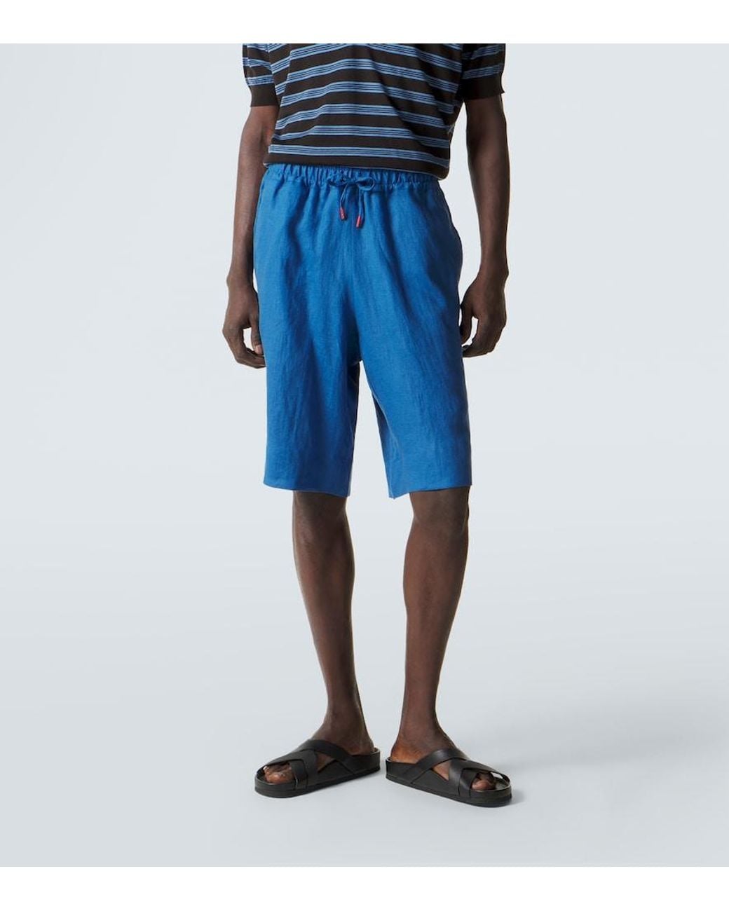 Kiton Blue Linen Shorts for men