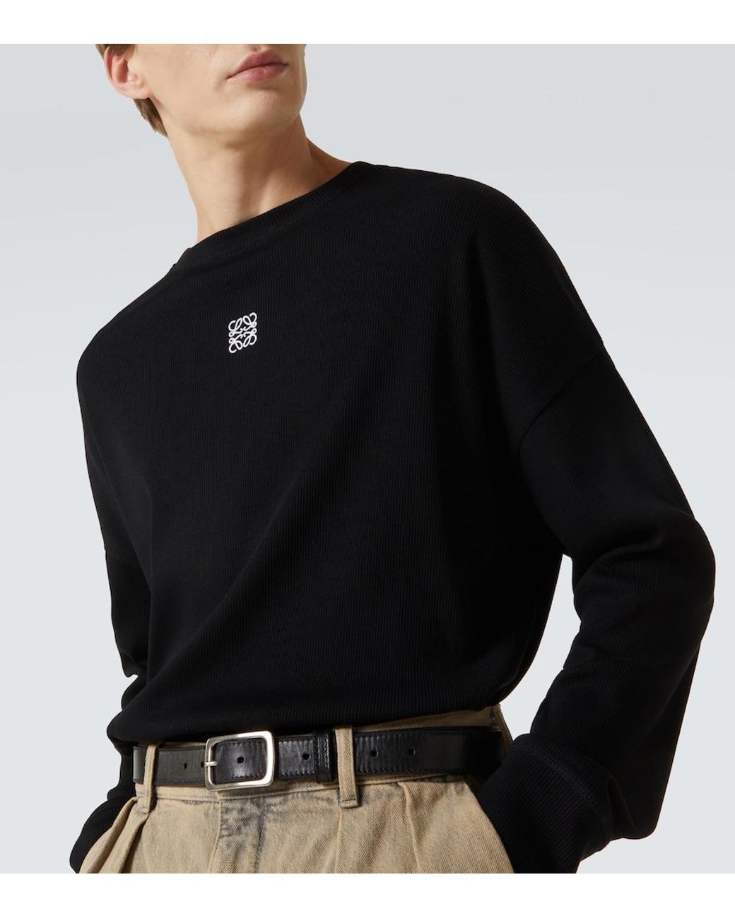 Loewe Blue Anagram Ribbed-Knit Cotton T-Shirt for men