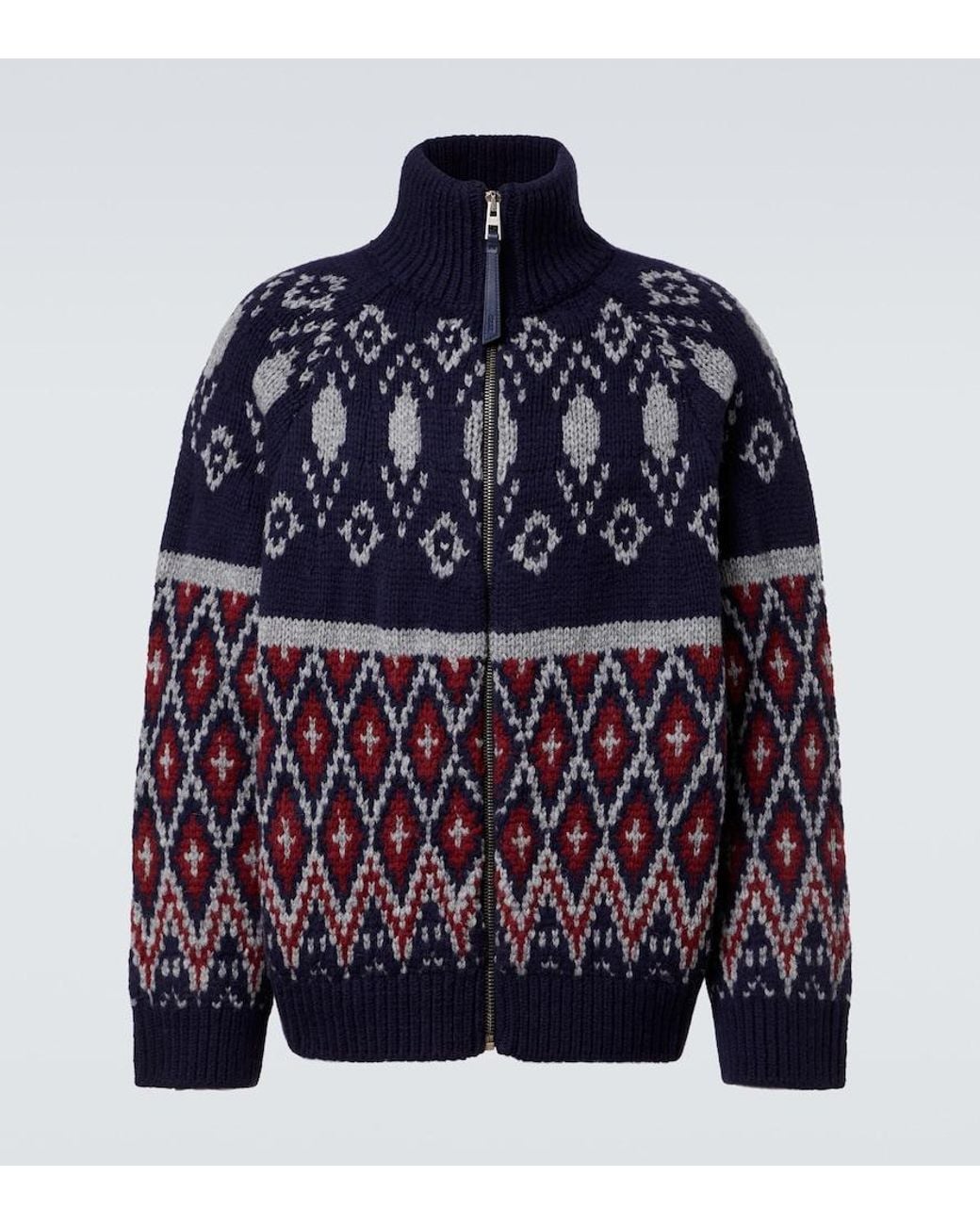 Loewe Blue Wool Jacquard Zip-Up Sweater for men