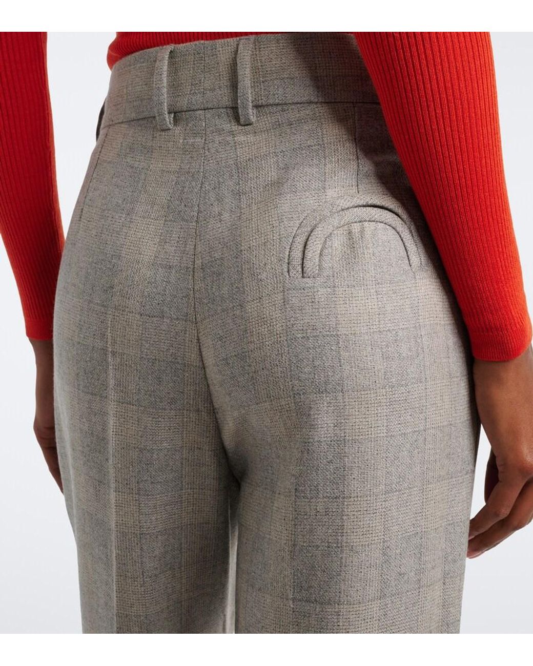 Blazé Milano Gray Fox Checked Wool, Silk, And Cashmere Straight Pants