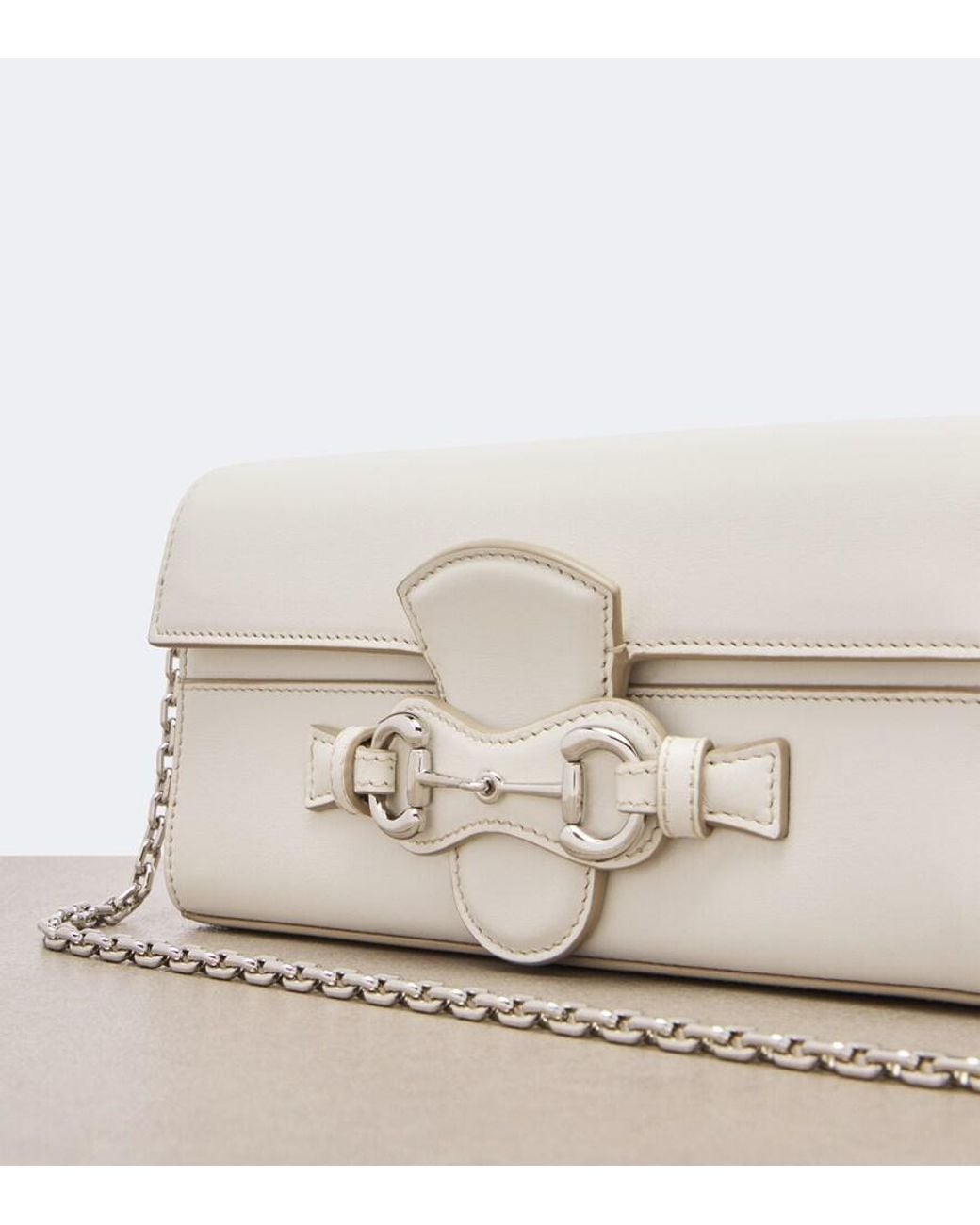 Gucci White Horsebit Leather Wallet On Chain