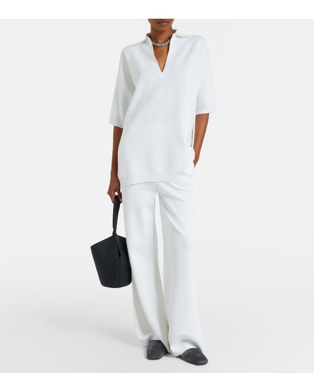 Max Mara White Knitted Crepe Top
